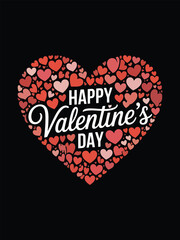 The image is a digital graphic with a black background featuring a large heart shape composed of various small red and pink hearts. The text 'Happy Valentine's Day' is displayed in the center.