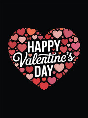 The image is a digital graphic with a black background featuring a large heart shape composed of various small red and pink hearts. The text 'Happy Valentine's Day' is displayed in the center.
