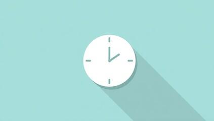 Simple, flat design clock icon on a light teal background