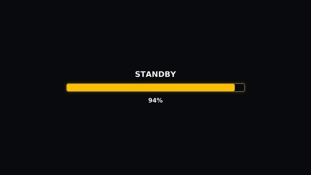 A progress bar animation displays a yellow bar that is completely filled. The text shows standby status and indicates that the process is 100 percent complete on a dark background.