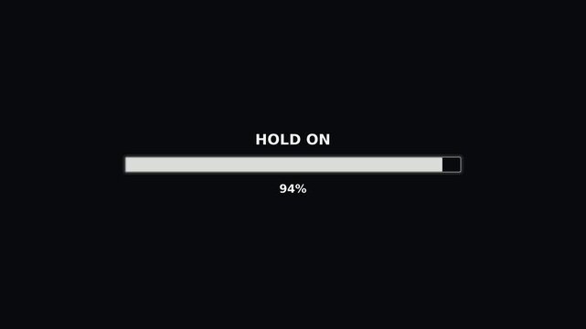 Progress bar animation displays the message hold on while filling up to one hundred percent. This animation indicates that a process is completing successfully in a video format.