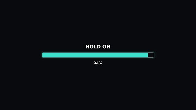 The progressbar animation shows a message that says hold on as it fills to 100 percent. The background is dark, and the progressbar is light colored. This animation is clear and simple.