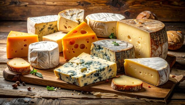 Cheese, dairy, platter, table, assortment, variety, fresh, aged, soft, hard, creamy, tangy, savory, gourmet, snack, appetizer, meal, tasting, delicious, flavorful, presentation, serving, culinary, ric
