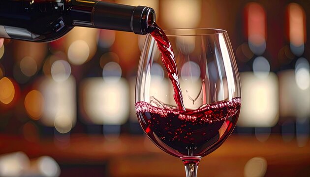 Red wine, glass, pouring, liquid, drink, beverage, alcohol, elegance, close-up, reflection, swirl, deep, rich, crimson, transparency, stemware, luxury, tasting, aroma, sophisticated, rich, smooth, ind