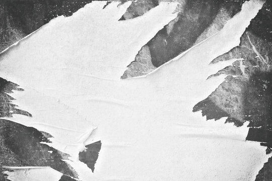 Old ripped torn blank black and white fly posters textures backgrounds grunge creased crumpled paper vintage collage placards empty space for text