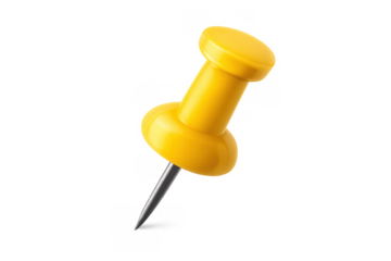 Yellow push pin 3d rendering marking an important location, reminder, or notification, transparent background