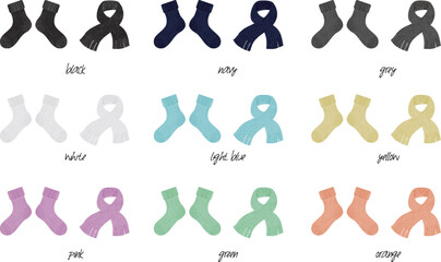 毛糸の靴下とマフラーのセット カラーバリエーション 9色セット