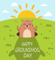 Happy Groundhog Day vector illustration. For greeting card, banner, flyer, postcard