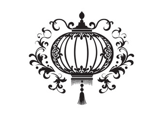 Fototapeta premium chinese lantern logo silhouette vector, chinese culture silhouette vector illustration, traditional chinese lantern logo, chinese lantern new year logo vector silhouette on white background
