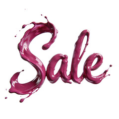 Vibrant pink SALE lettering with liquid splash texture, rendered in glossy 3D style. Isolated PNG clipart for ecommerce discounts, ads, banners, and marketing materials.