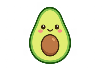 Cute smiling avocado character cartoon illustration transparent background