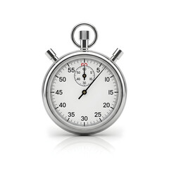 Close-up of classic silver stopwatch on white background