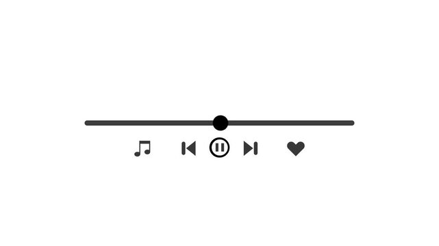 audio or video player progress loading bar,Video and audio music play button icon on white background, Modern video player timeline interface template animated, video and audio music 4k footage.