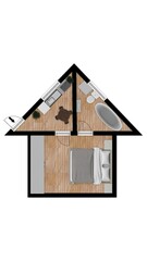 Floor plan view from above in the form of a house Modern home interior	Color floor plan for marketing Home space Floorplans