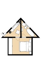 Floor plan view from above in the form of a house Modern home interior	Color floor plan for marketing Home space Floorplans