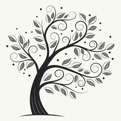 Obraz premium Minimalistic Vector Illustration of a Tree with Stylized Swirling Branches, Nature and Growth Concept Art