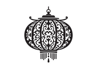 Fototapeta premium chinese lantern logo silhouette vector, chinese culture silhouette vector illustration, traditional chinese lantern logo, chinese lantern new year logo vector silhouette on white background