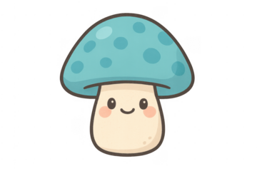 Cute cartoon mushroom character smiling on transparent background