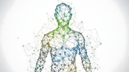 Collaboration and Connection: Human Figure Made of Digital Network Nodes