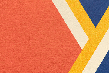 Abstract orange textured paper background with beige, yellow, blue geometric lines, copy space for banner presentation