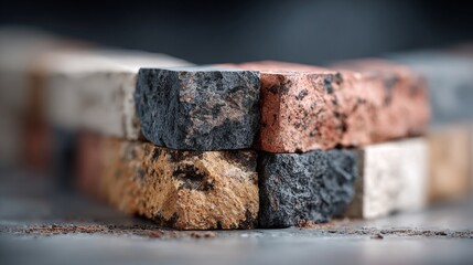 Stack of colorful building bricks closeup.