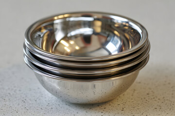 Stack of Stainless Steel Mixing Bowls.