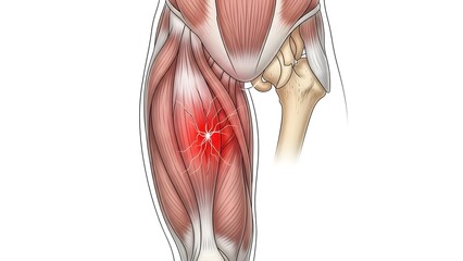 Medical Illustration of Human Thigh Muscle Pain and Injury