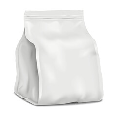 Pinch bottom plastic, foil or paper bag with zip lock. Realistic 3d vector mockup. Zipper pouch package. Mock-up. Retail product white blank resealable package. Template for design