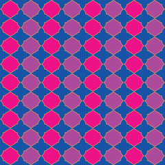 Ramadan vibrant geometric pattern with pink and purple shapes on blue background