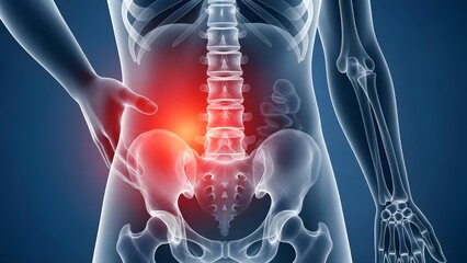 Medical Illustration of Human Body Showing Lower Back Pain, Kidney Discomfort, or Spinal Issues