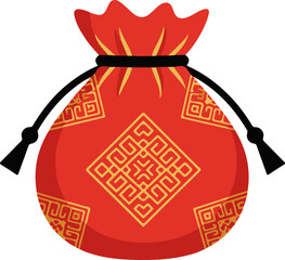 Traditional Korean Lucky Bag with Red and Gold Pattern Symbolizing Fortune and Prosperity