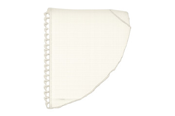 Torn spiral notepad page with grid lines and rough jagged edge isolated on transparent background