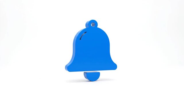 A blue bell icon on a white background in this notification video . use as multipurpose tittle intro, background. product mockup. motion graphics background