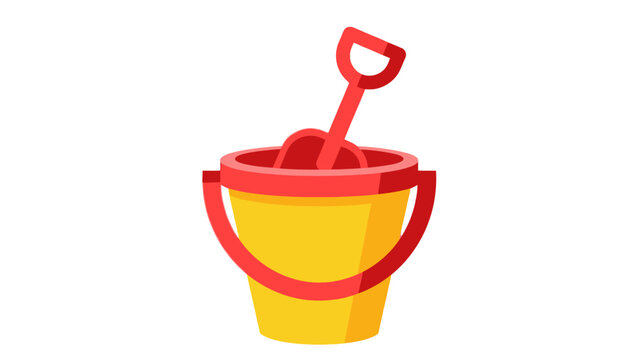 Flat vector illustration of a single sand bucket and shovel (combined as one object)