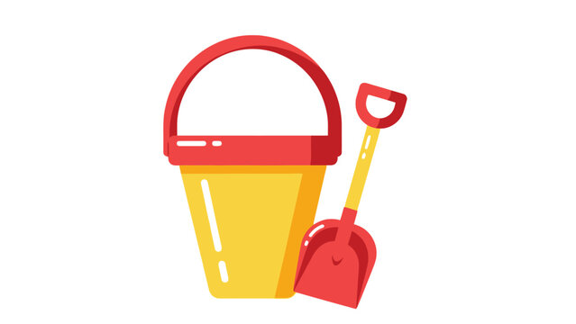 Flat vector illustration of a single sand bucket and shovel (combined as one object)