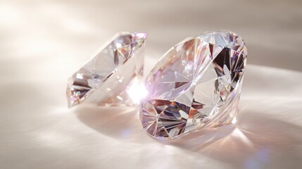 Sparkling Diamonds on Soft Background, Captivating Light Reflections and Brilliant Cuts Showcasing the Luxurious Beauty of Precious Gemstones in Close-Up View