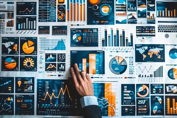 Manager analyzes sales and expense data with graphs highlighting company success and weaknesses
