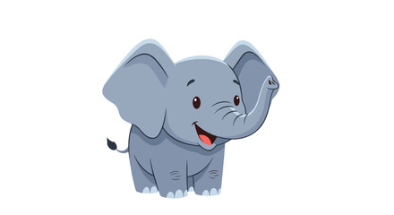 Fototapeta premium Cute cartoon baby elephant with big ears and trunk raised.