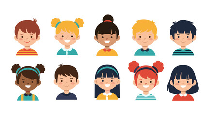 Diverse Group of Children Avatars Representing Different Ethnicities and Genders.