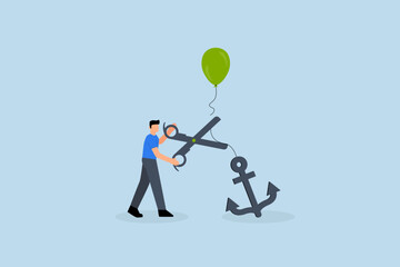 Government raising tax policy, A businessman and a government leader use scissors to cut the rope that anchors a balloon with the word tax