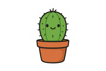 Cute smiling cactus plant in terracotta pot