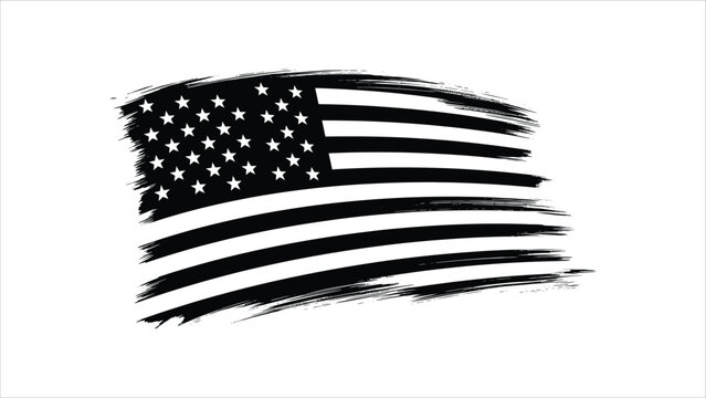 Black and white distressed American flag vector clip art isolated.