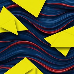 Vibrant arrangement of yellow triangles on dynamic blue red backdrop