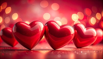 Romantic valentine’s day background with shimmering red glitter heart decorations