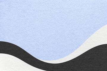 Textured pastel blue paper background with white and black wavy lines and waves, copy space for banner, presentation