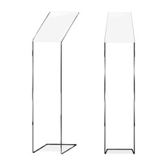 Blank white advertising sign on black metal frame. Realistic vector mockup. Floor poster display stand. 3d mock-up. Template for design