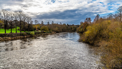 A view from the Old Dee Bridge down the River Dee in the city of Chester, Cheshire, UK