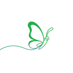 Green butterfly illustration with flowing lines on white background