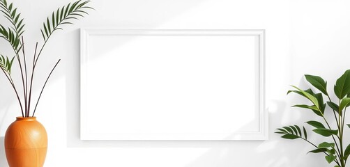 Clean, minimalist white picture frame isolated on white background, white background, object