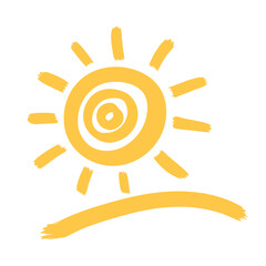 A simple hand drawn yellow sun shining over a curved horizon line